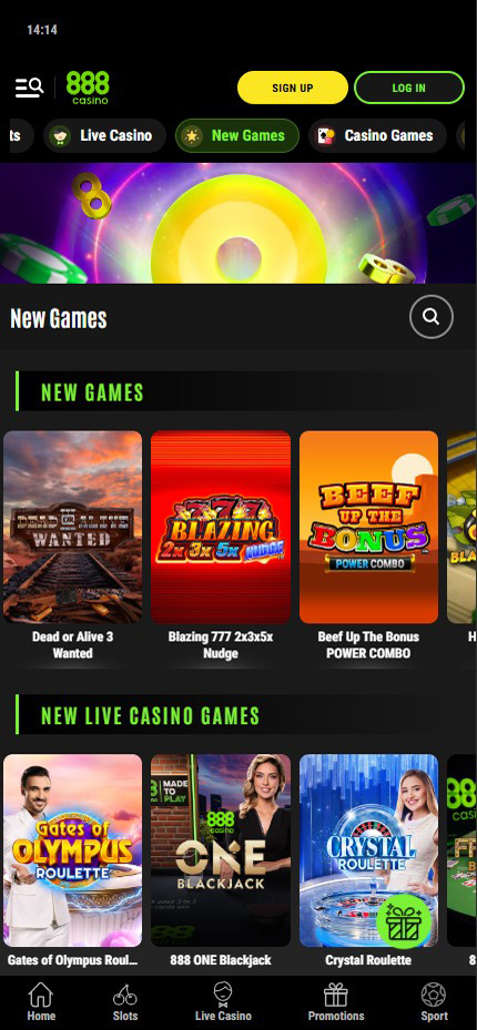 888 Casino mobile lobby